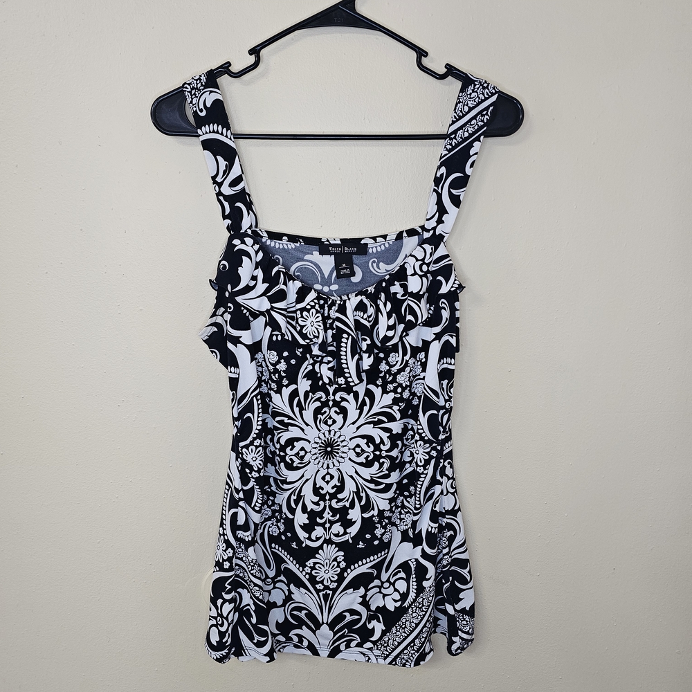 White House Black Market Black and White Floral Tank Top